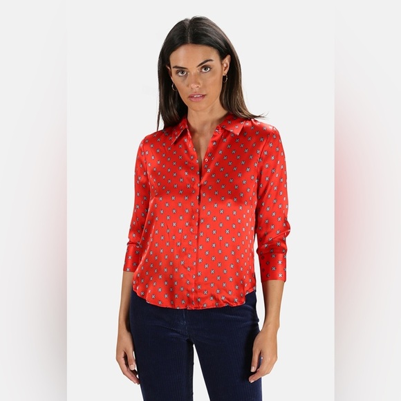 L'AGENCE Silk Jil Blouse in Royal Red Multi Maestro, size Large - Picture 13 of 13